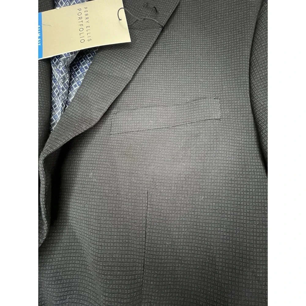 Perry Ellis Slim Fit Stretch Suit Jacket Black Dobby 40R Wrinkle Resistant New